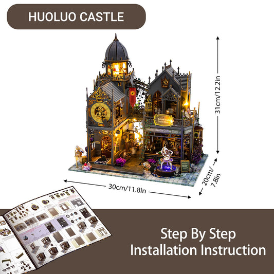 PANZIYU haunted dollhouse with LED lights creating a cozy glow