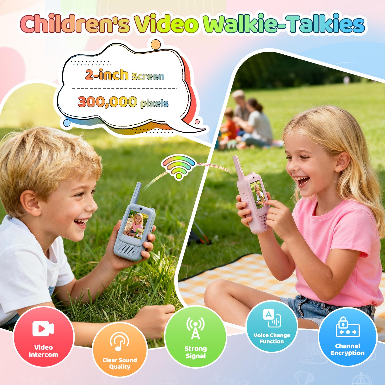 Paopaoyu video walkie talkies with USB-C rechargeable battery for long outdoor use.