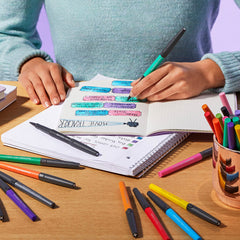 Paper Mate Flair vibrant color swatches reveal varied glitter accents