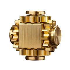 PAPUKA Pure Brass Cube Gears spinner, side view, showcasing intricate linkage for tactile focus.