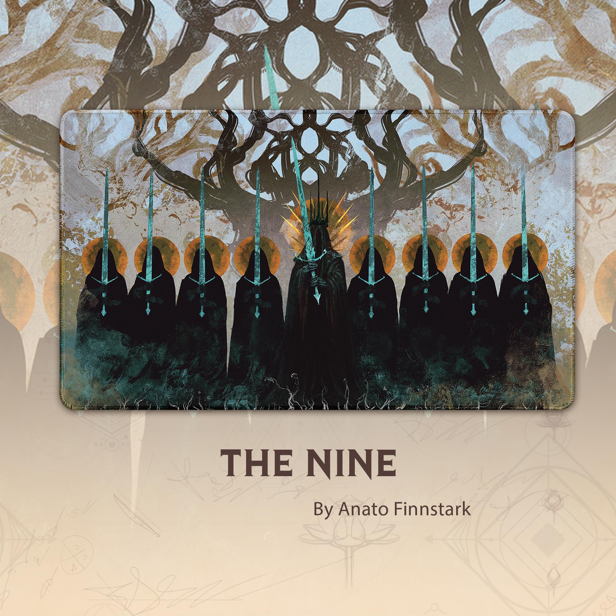 Paramint The Nine Black Riders playmat with non-slip backing keeps cards steady on the table