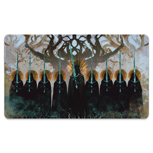 Paramint The Nine Black Riders stitched playmat edge closeup shows durable anti-fray stitching