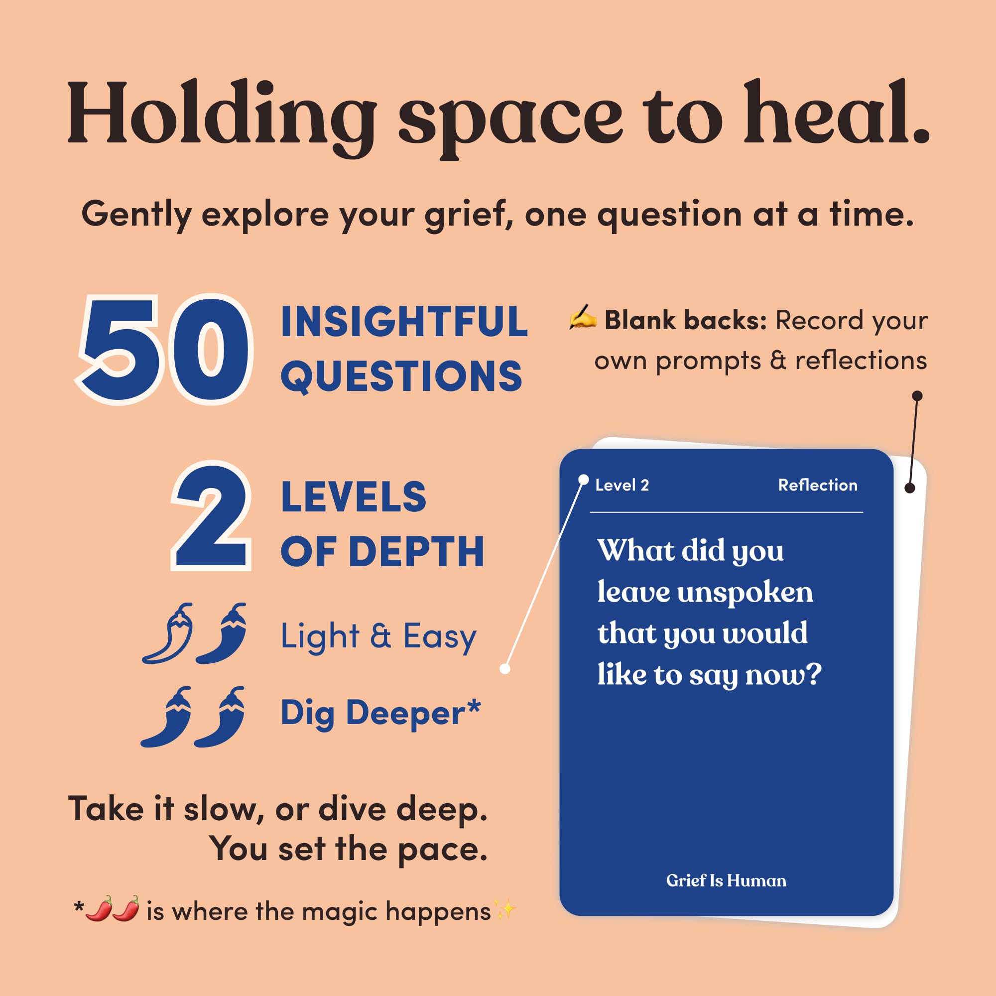 Blank backs on Grief is Human cards become personal keepsakes