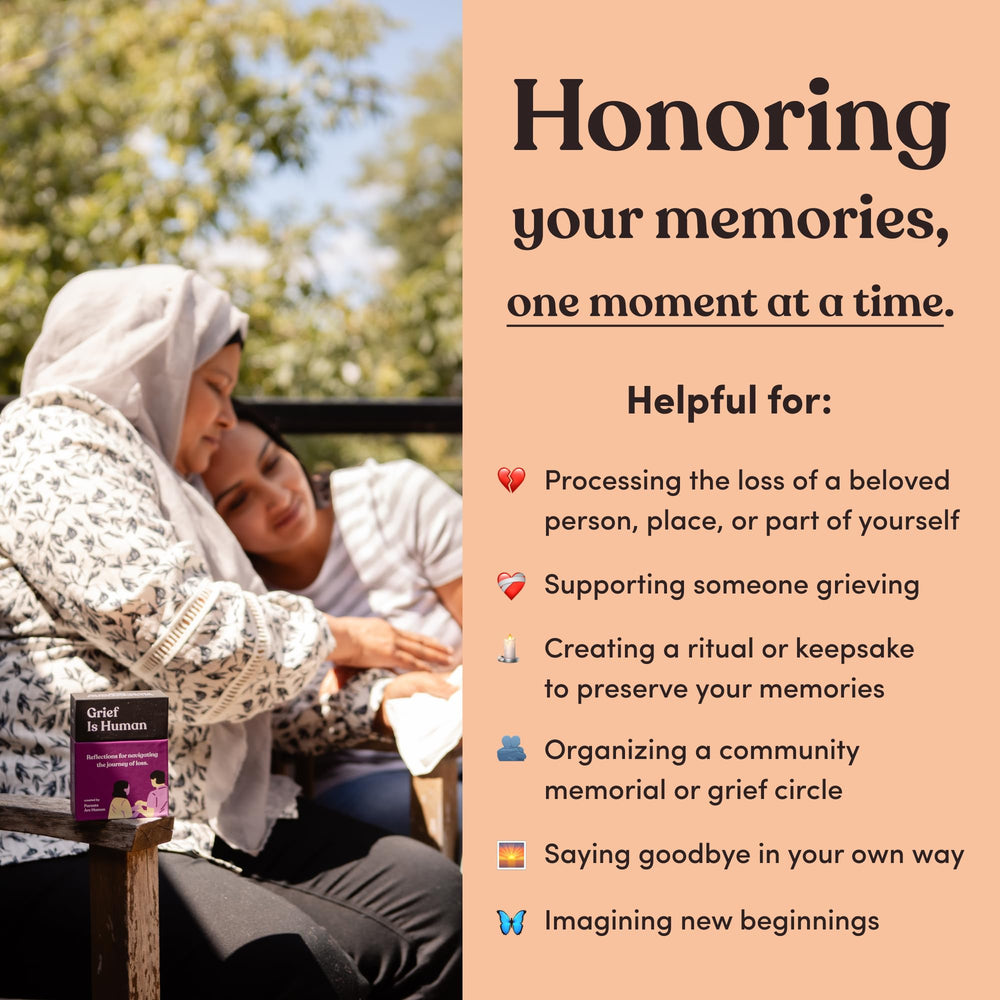 Two-depth levels of Grief is Human cards for flexible processing