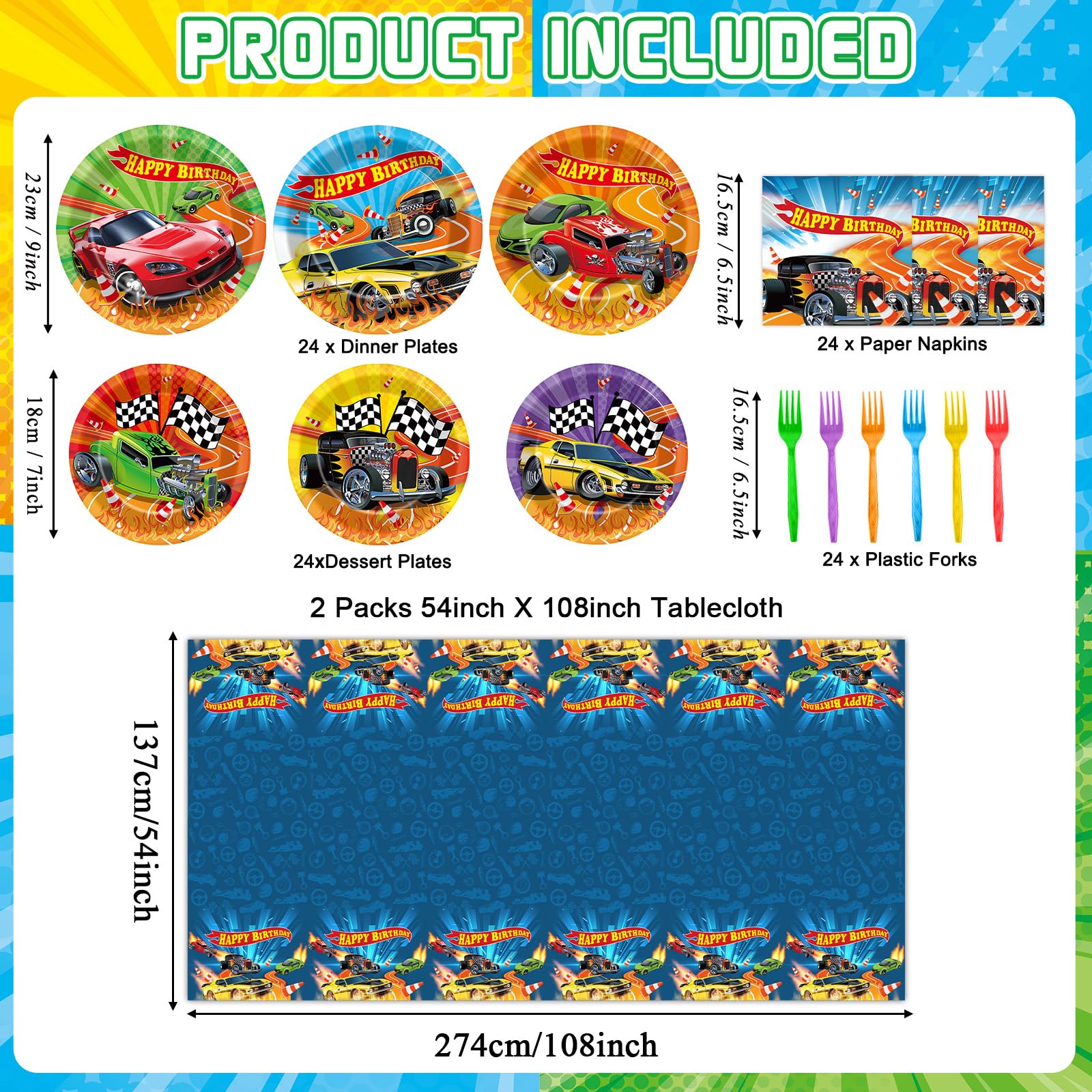 Party Greeting race car dessert plates add speed-themed flair to treats.