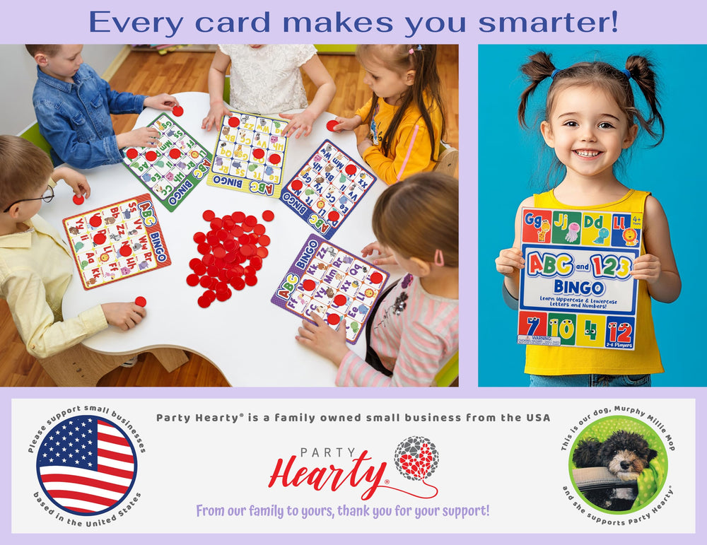 Party Hearty colorful animal-themed boards capture kids' attention during learning games.