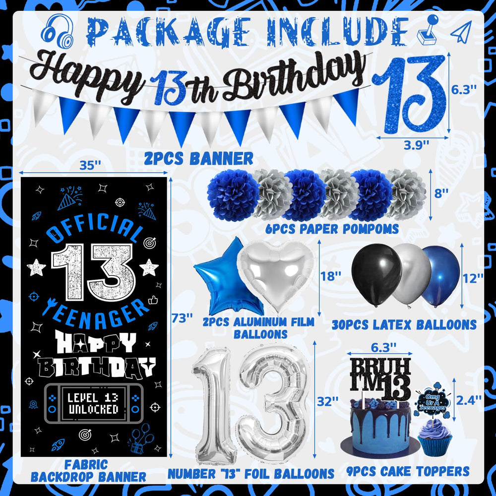 Party Tonight blue and black official teenager backdrop provides wrinkle-resistant elegance for photos.