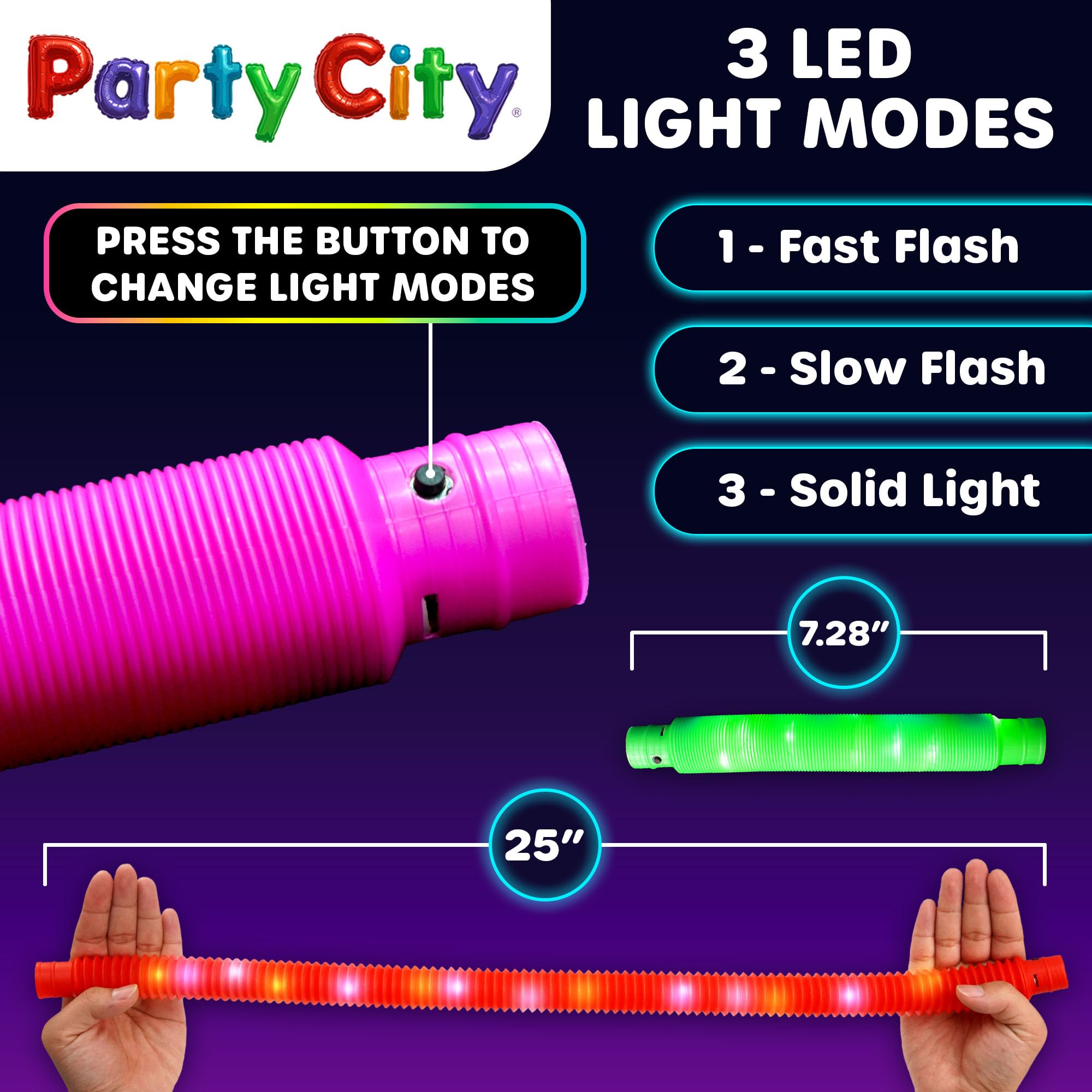Party City lightweight glow tubes worn as bracelets or necklaces for hands-free glow