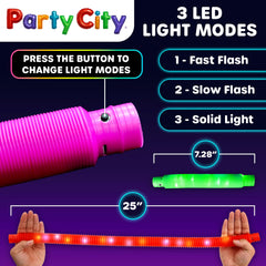 Party City lightweight glow tubes worn as bracelets or necklaces for hands-free glow