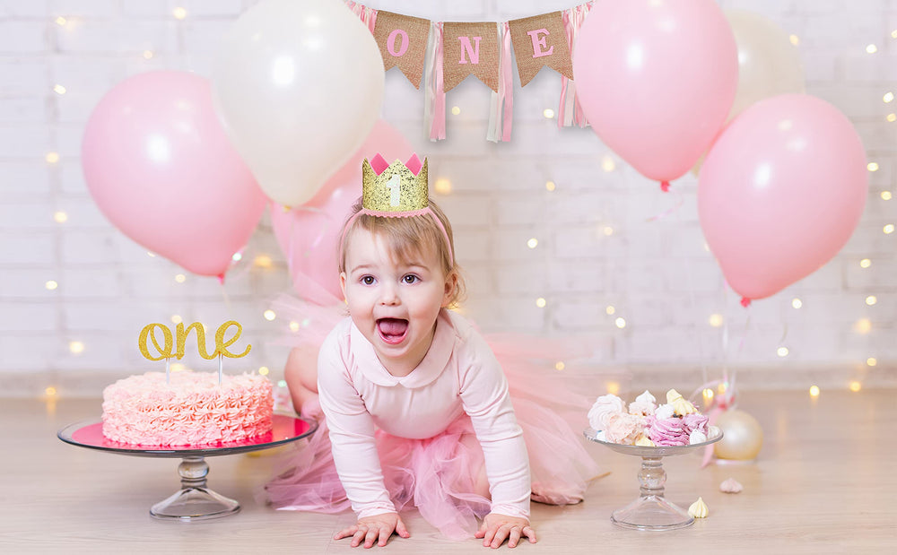 PartyHooman High chair burlap banner enhances the centerpiece and keeps props coordinated