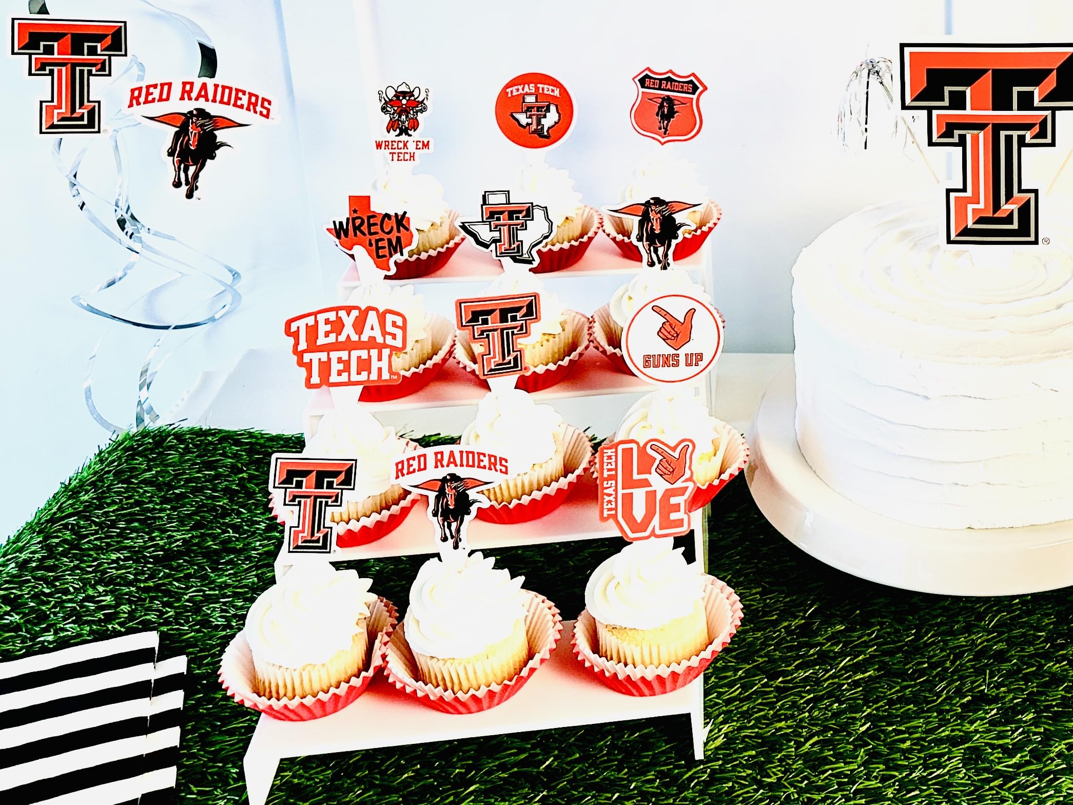 PartyKandy Texas Tech toppers on a dessert table, cohesive team-color decor.
