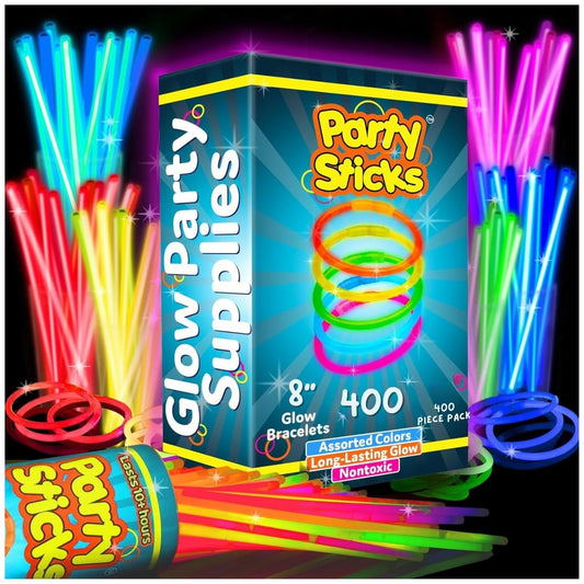 PartySticks 400-pack glow sticks glow brightly for vibrant party lighting.