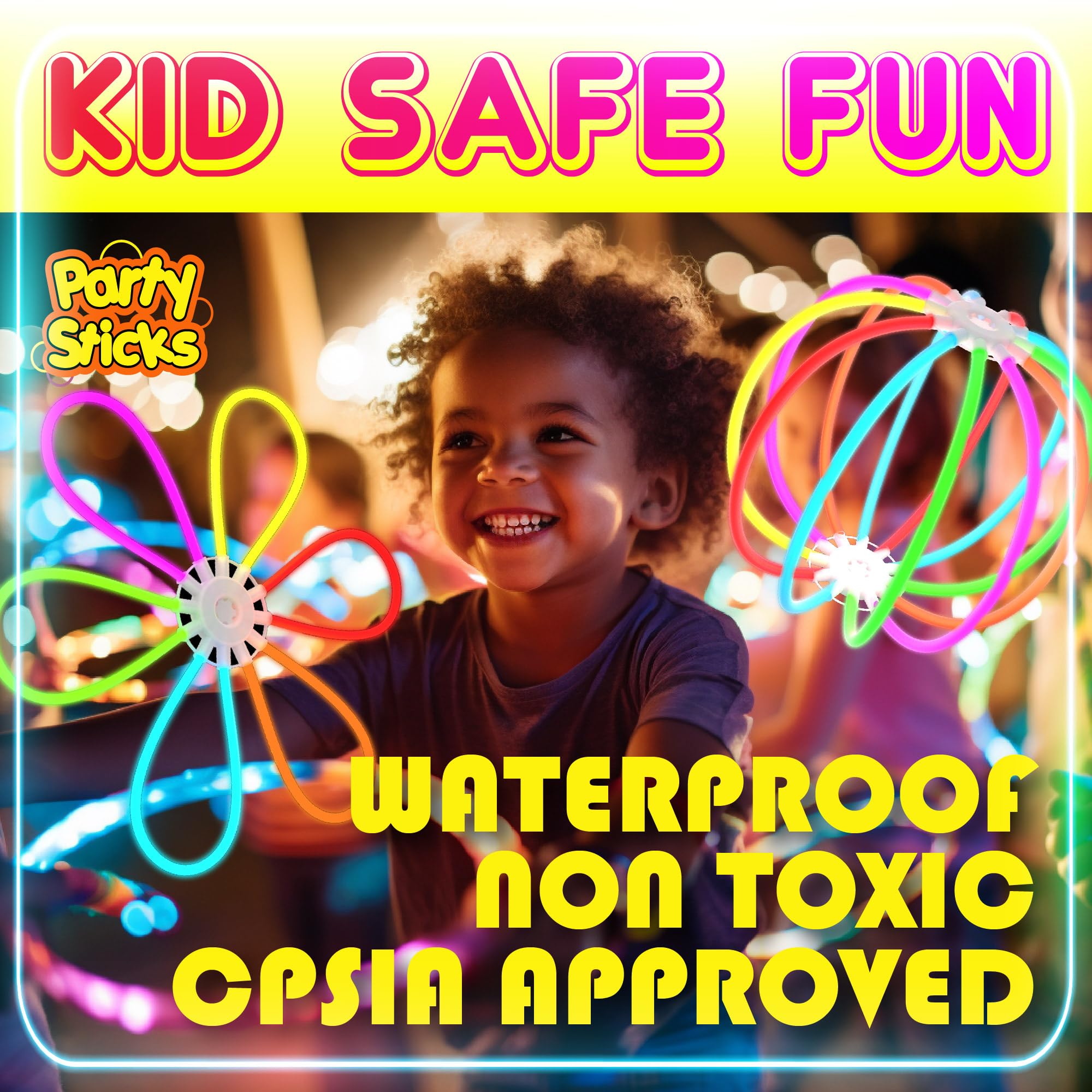 PartySticks glow party scene shows vibrant, durable sticks ideal for outdoor events.