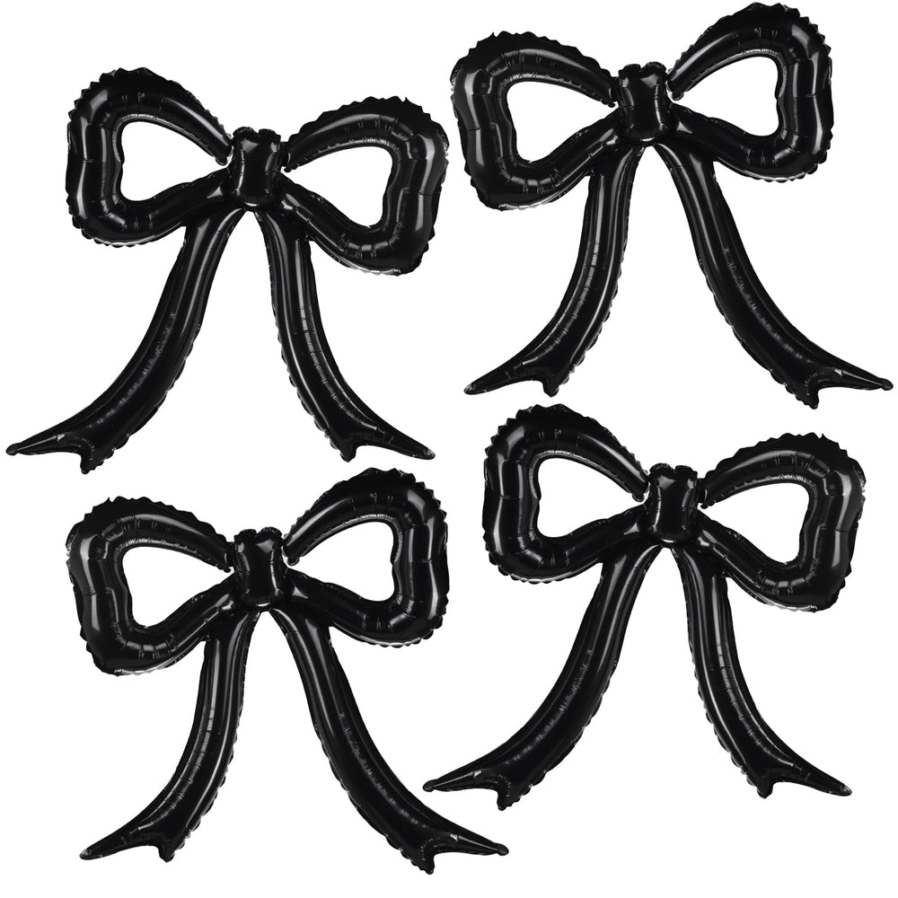 PartyXpress black bow foil balloons create a chic backdrop for coquette birthdays.
