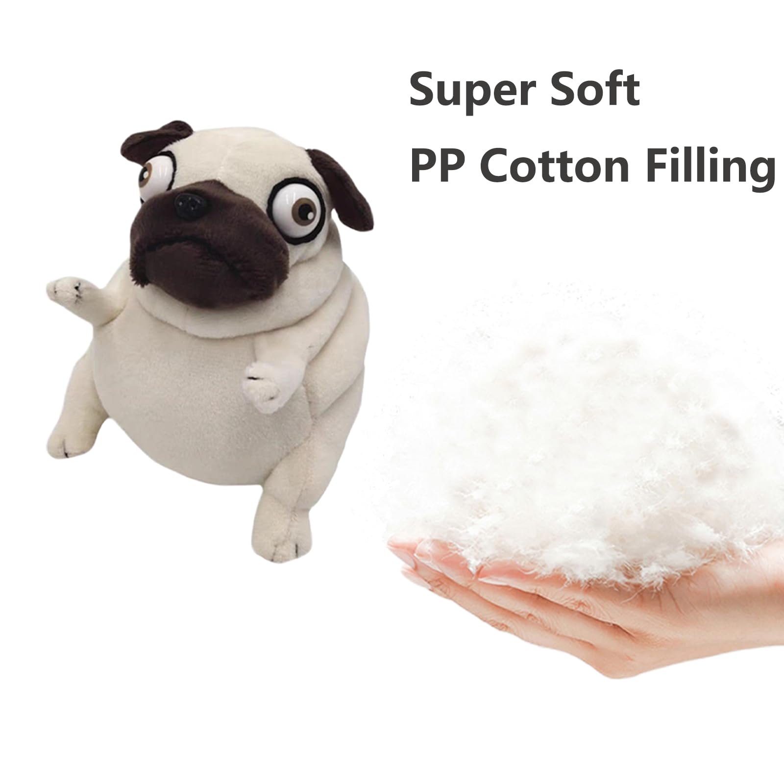 PASHMAIRE pug plush detail: wrinkled face and soft body.