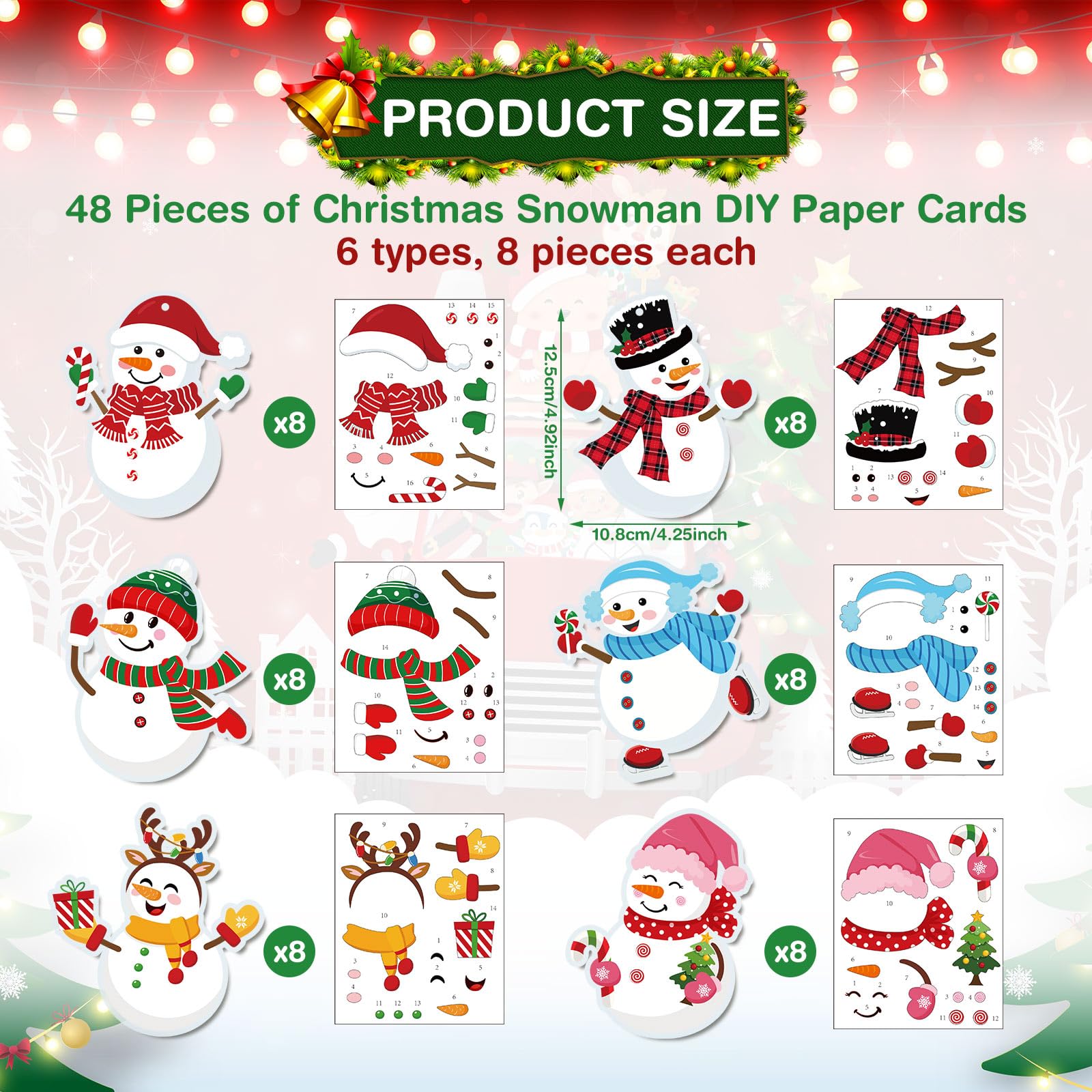 Pasimy snowman stickers six styles showcase vivid colors for festive classroom crafts.