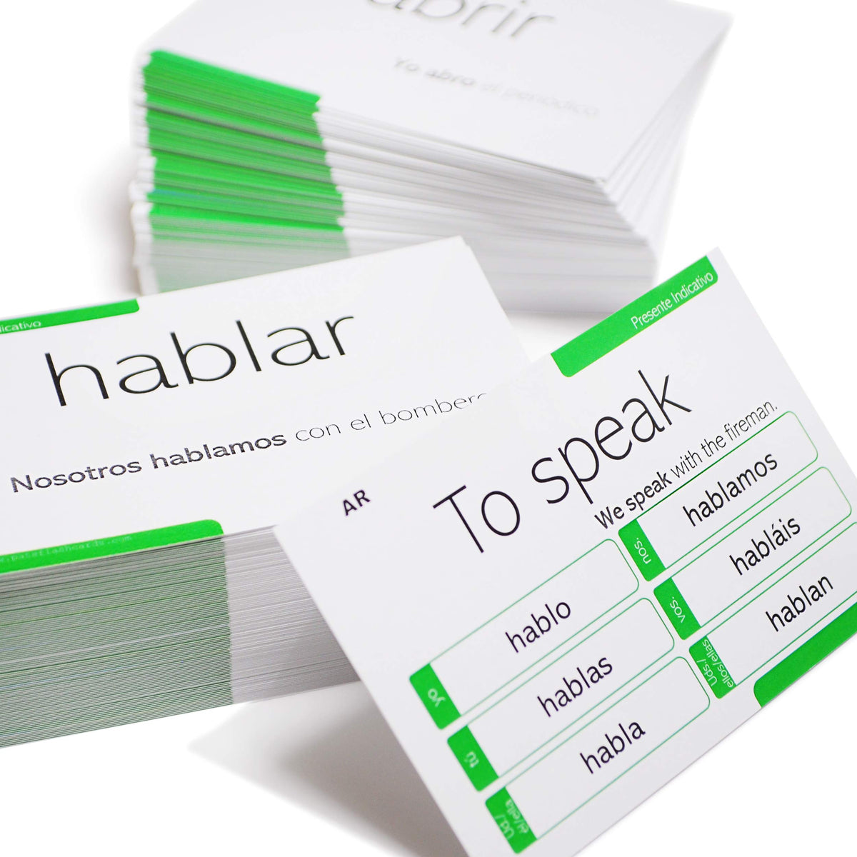 Pat's Flash Cards front of Spanish present tense deck for quick practice.