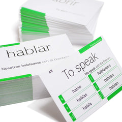 Pat's Flash Cards front of Spanish present tense deck for quick practice.