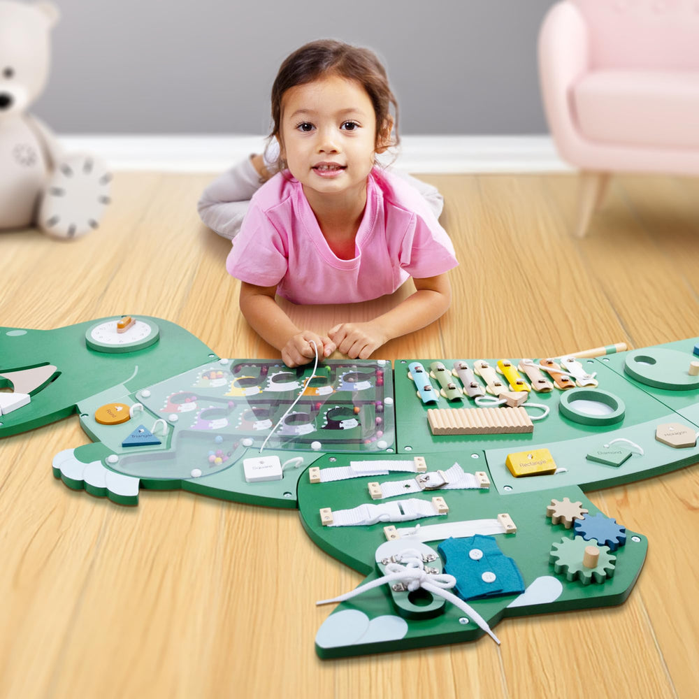 PATHFINDER PANDAS dinosaur wall panel classroom-friendly design enhances group activities.