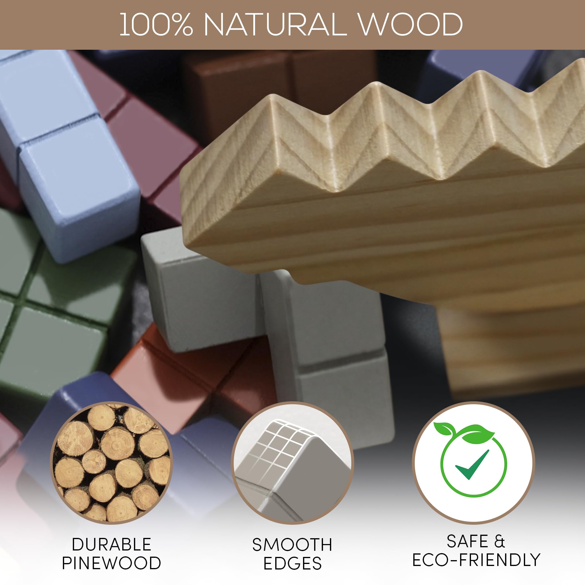 PATHFINDER PANDAS tetra tower blocks with woodgrain texture for tactile stacking