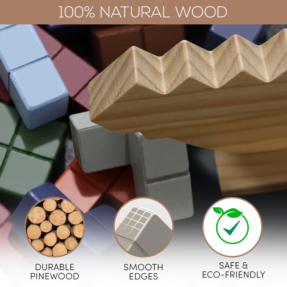 PATHFINDER PANDAS tetra tower blocks with woodgrain texture for tactile stacking