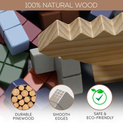 PATHFINDER PANDAS tetra tower blocks with woodgrain texture for tactile stacking