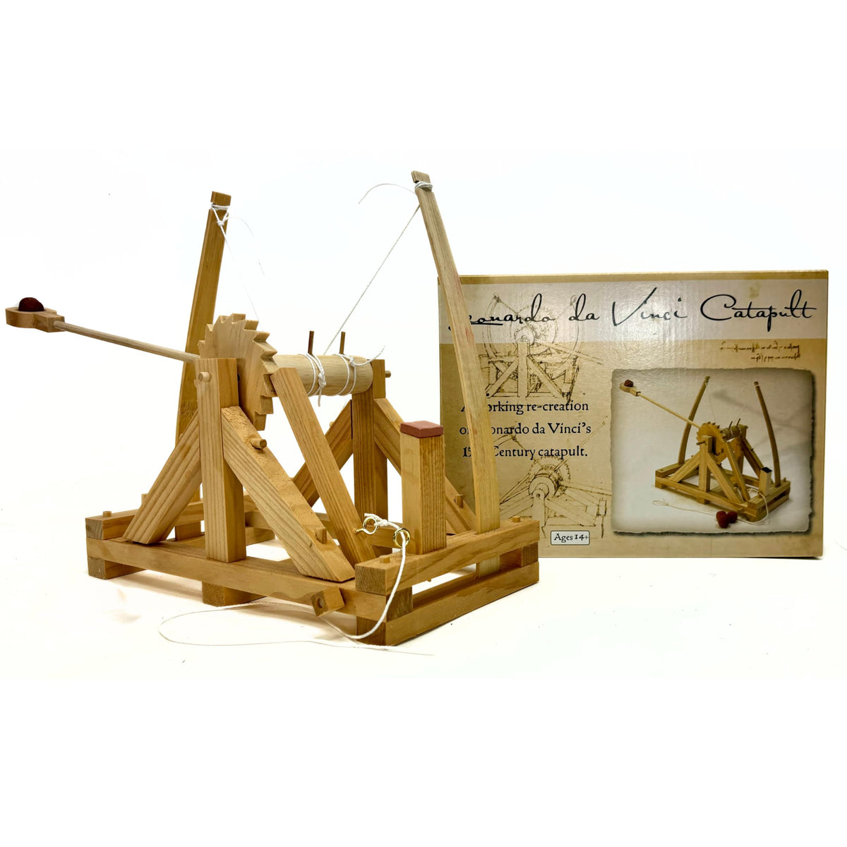 Pathfinders Leonardo da Vinci Catapult kit showing assembly details for hands-on learning