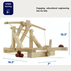 Finished Pathfinders Roman Catapult model ready for ongoing STEM exploration at home or school.