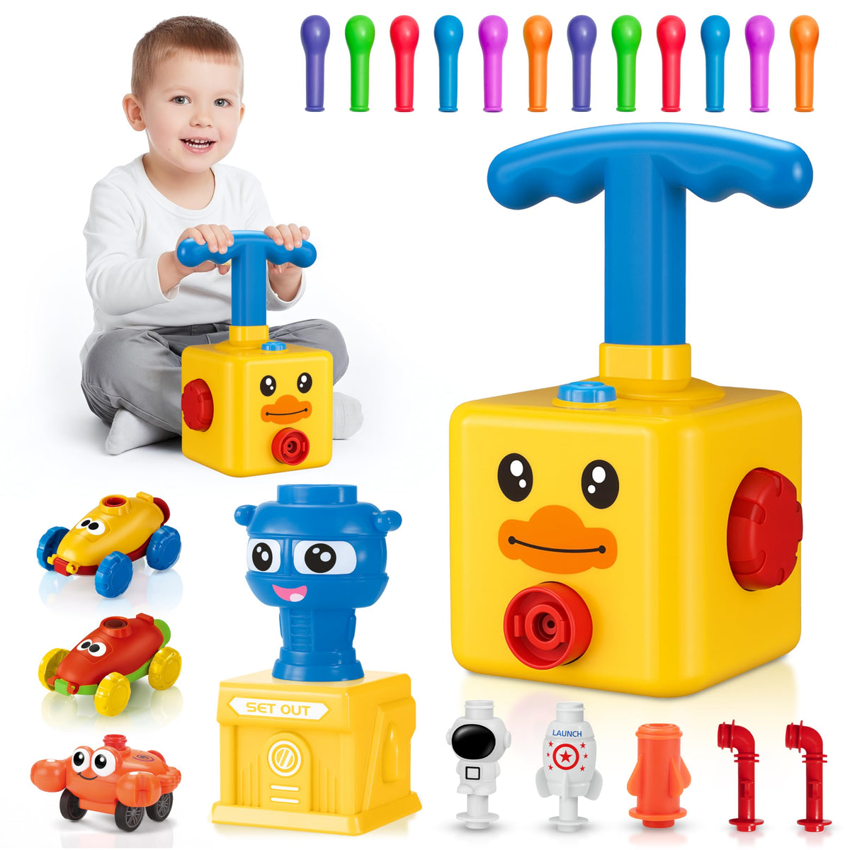 Pathosio Pets balloon car toy yellow duck assembly promotes easy, hands-on learning