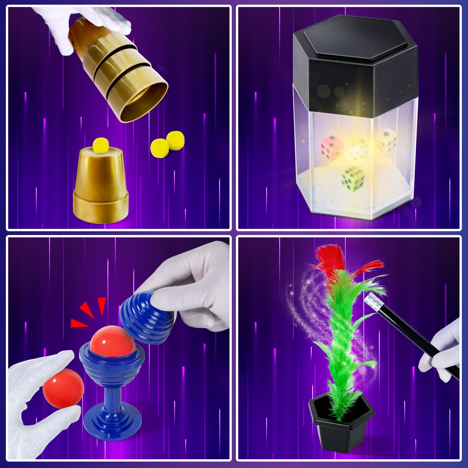 PATIFEED Kids Magic Kit features cups and dice tricks for practice.