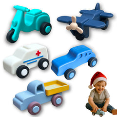 Pattern Frenzi 5-piece silicone airplane toy for kids, soft and safe for imaginative play.