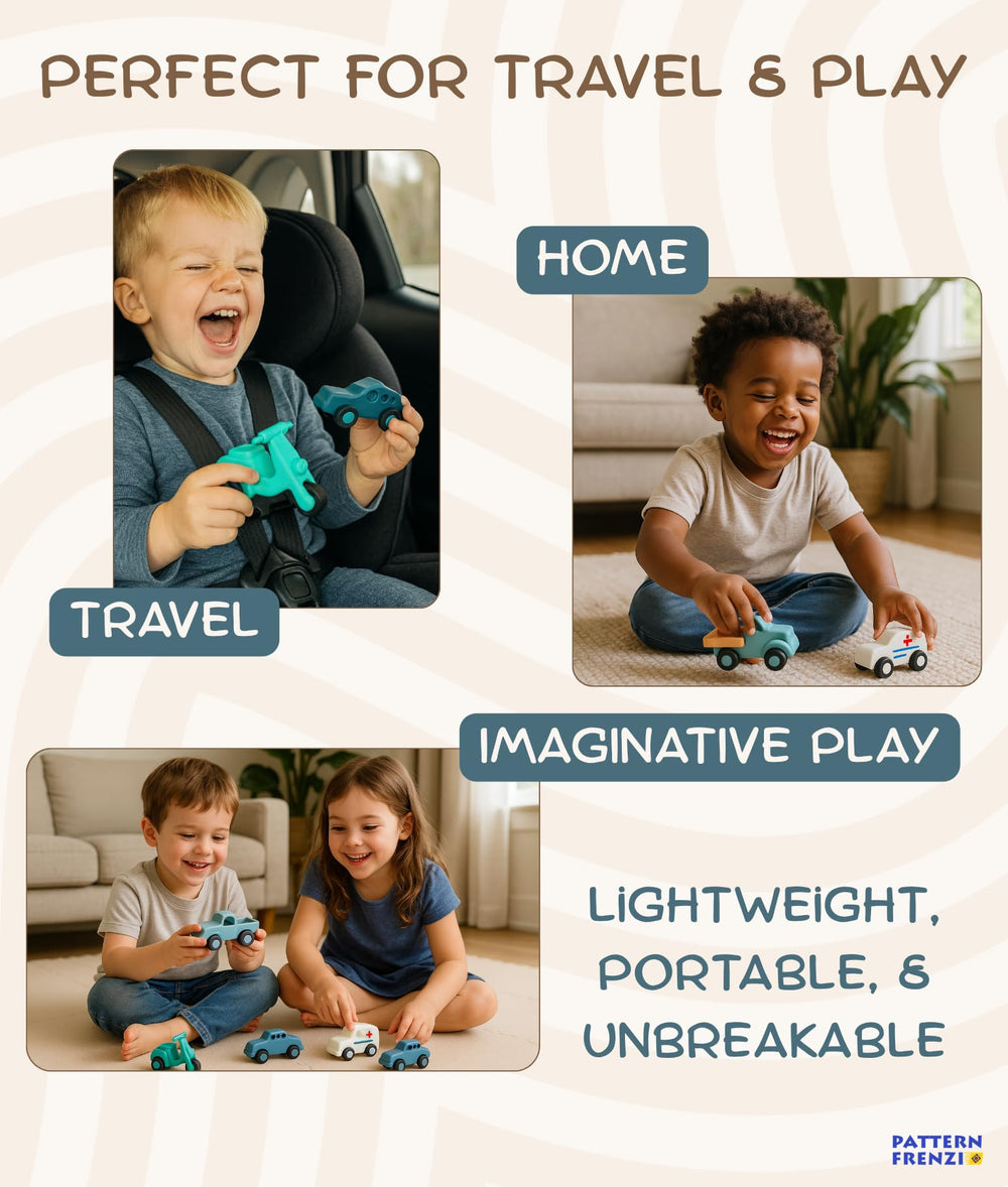 Pattern Frenzi silicone toys, durable and flexible to withstand busy play.