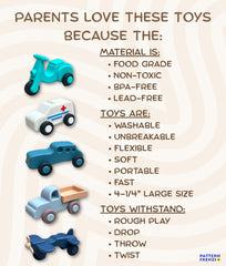 Pattern Frenzi easy-clean silicone toys, simply wipe down after playtime.