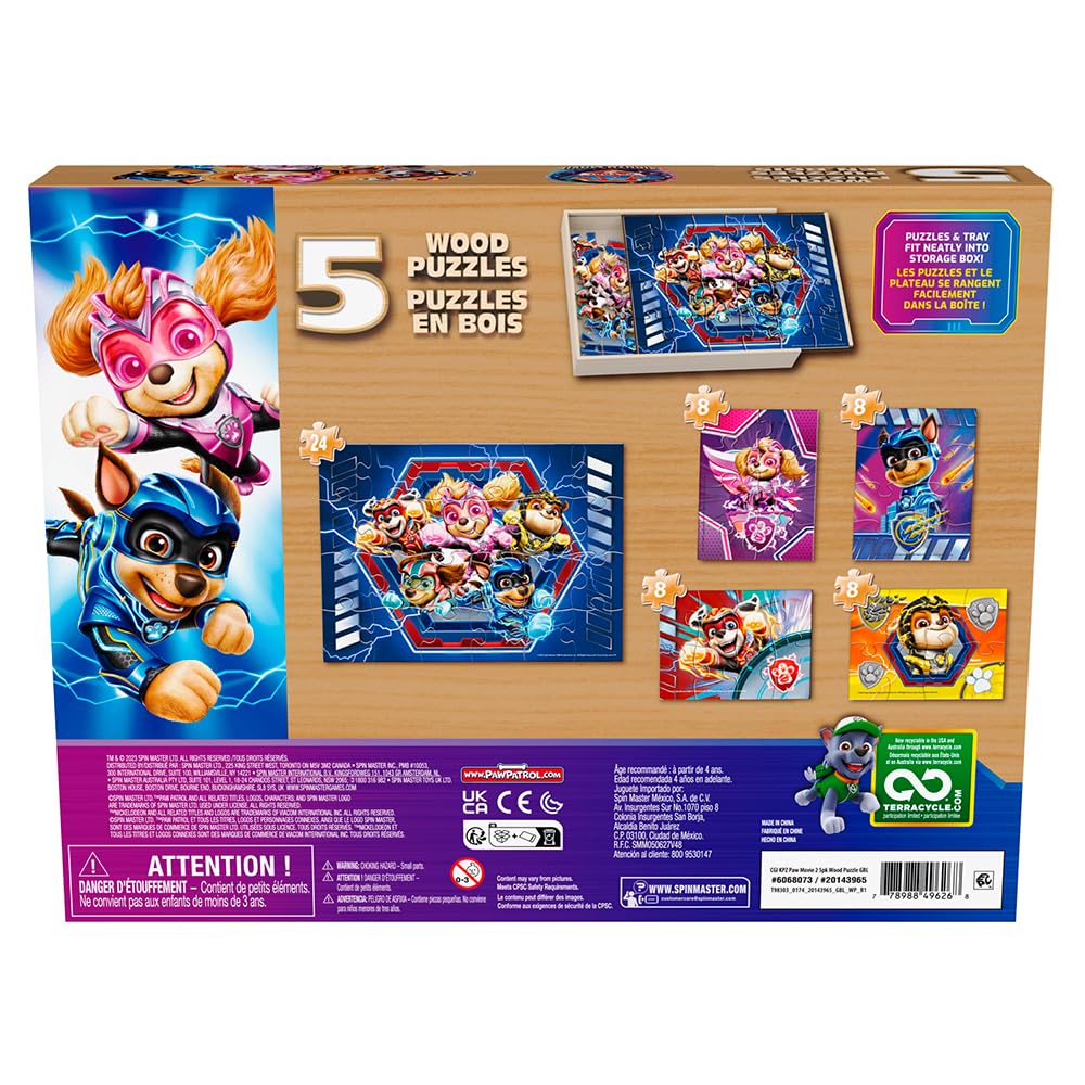 Paw Patrol 5-Pack Wood Puzzle featuring Zuma promotes shape recognition during play