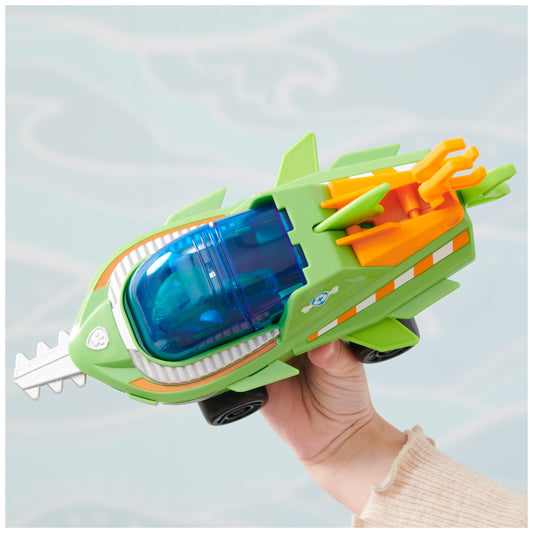 PAW Patrol Aqua Pups Rocky figure in green wetsuit enhances story-driven adventures