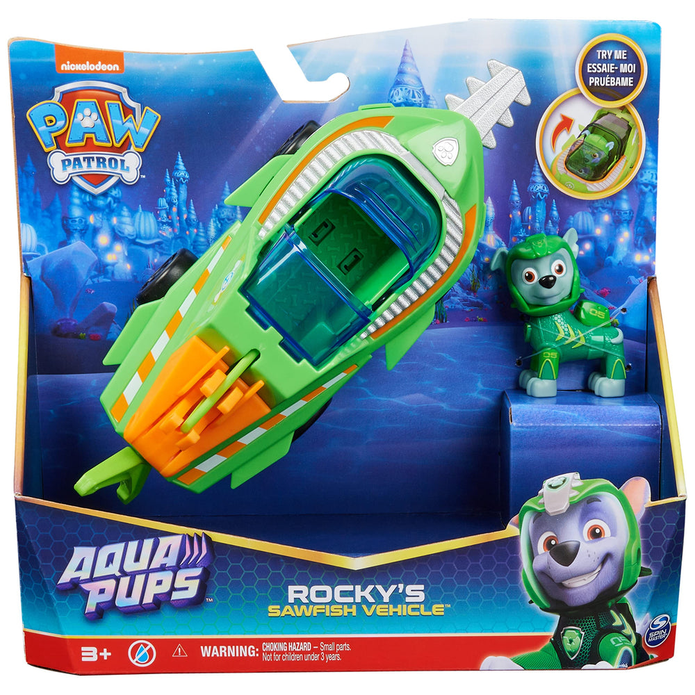 PAW Patrol Aqua Pups Rocky rescue vehicle cockpit transforms into action-ready mode quickly