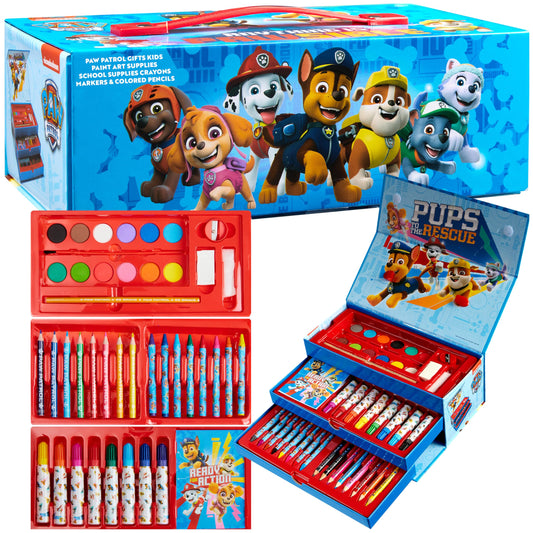 Paw Patrol coloring set with travel case for kids' artwork on the go.