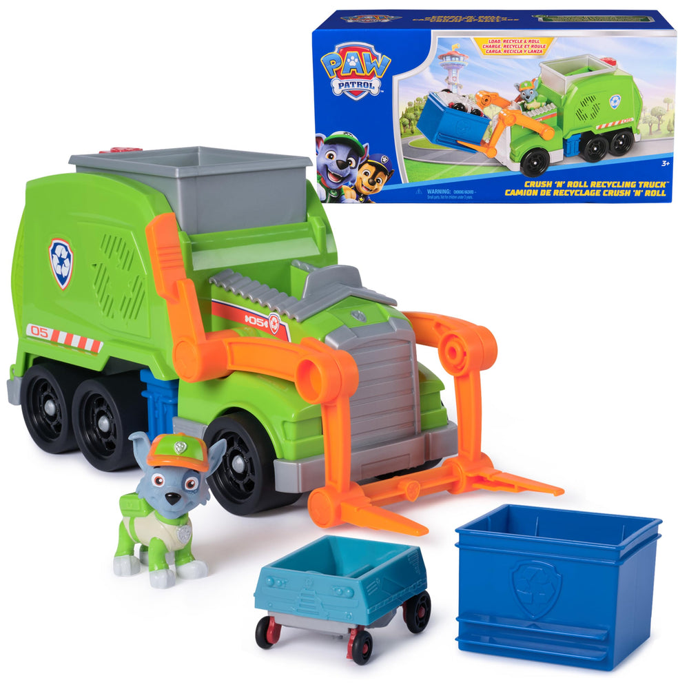 PAW Patrol Rocky figure with Crush N’ Roll Truck for immersive pretend play.