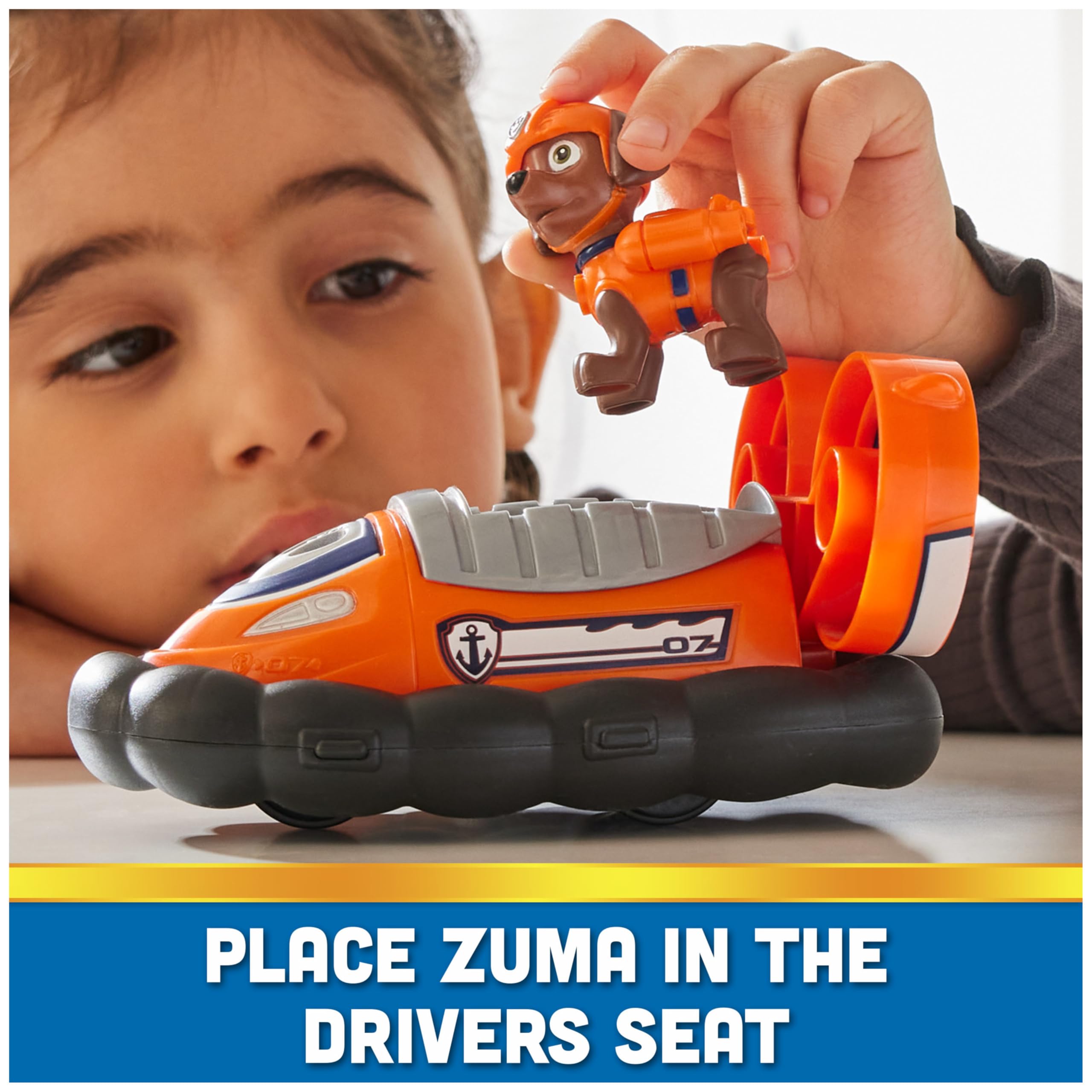 Paw Patrol hovercraft features real wheels and spinning fans for action.
