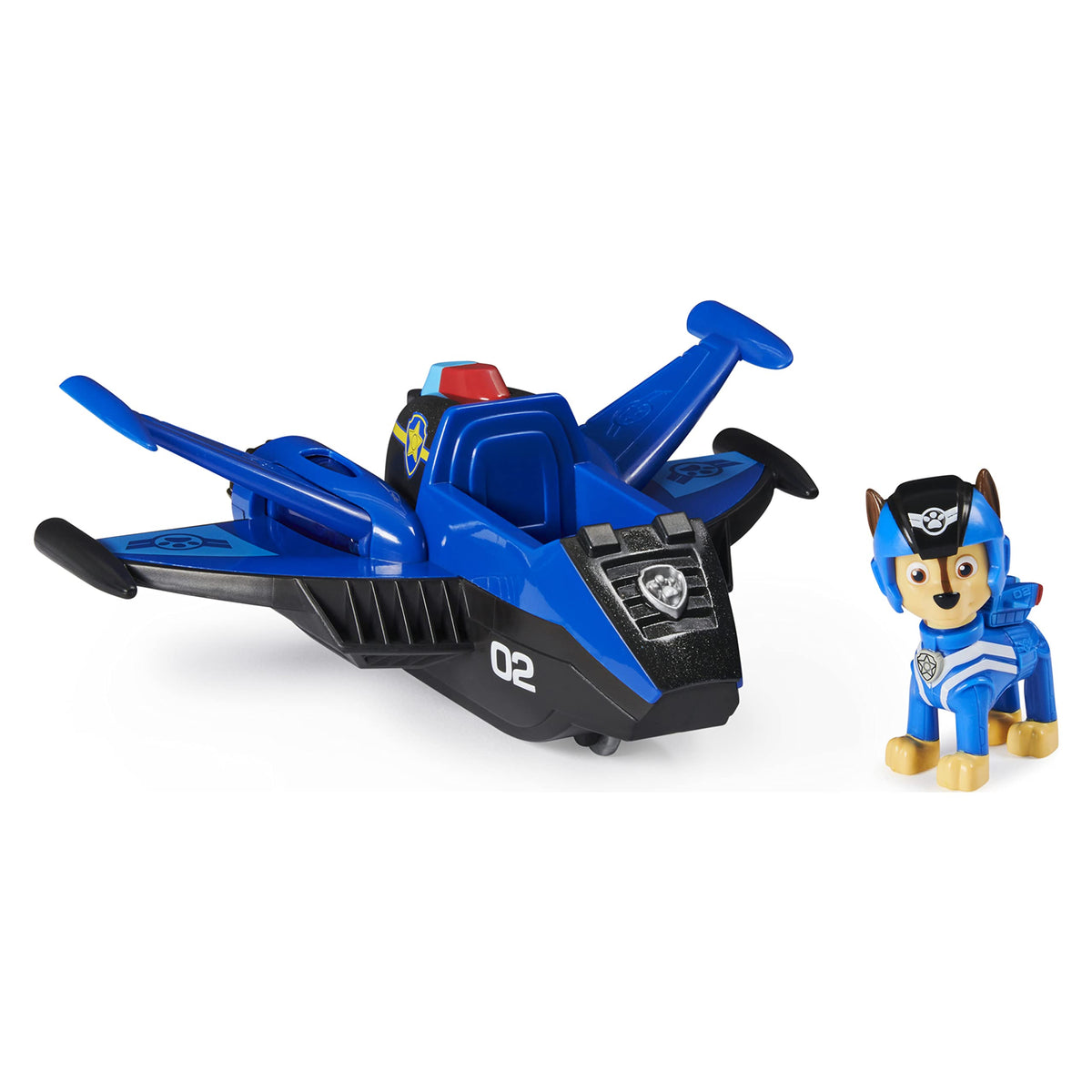 Paw Patrol Jet to the Rescue Chase Deluxe Vehicle front view with transforming jet