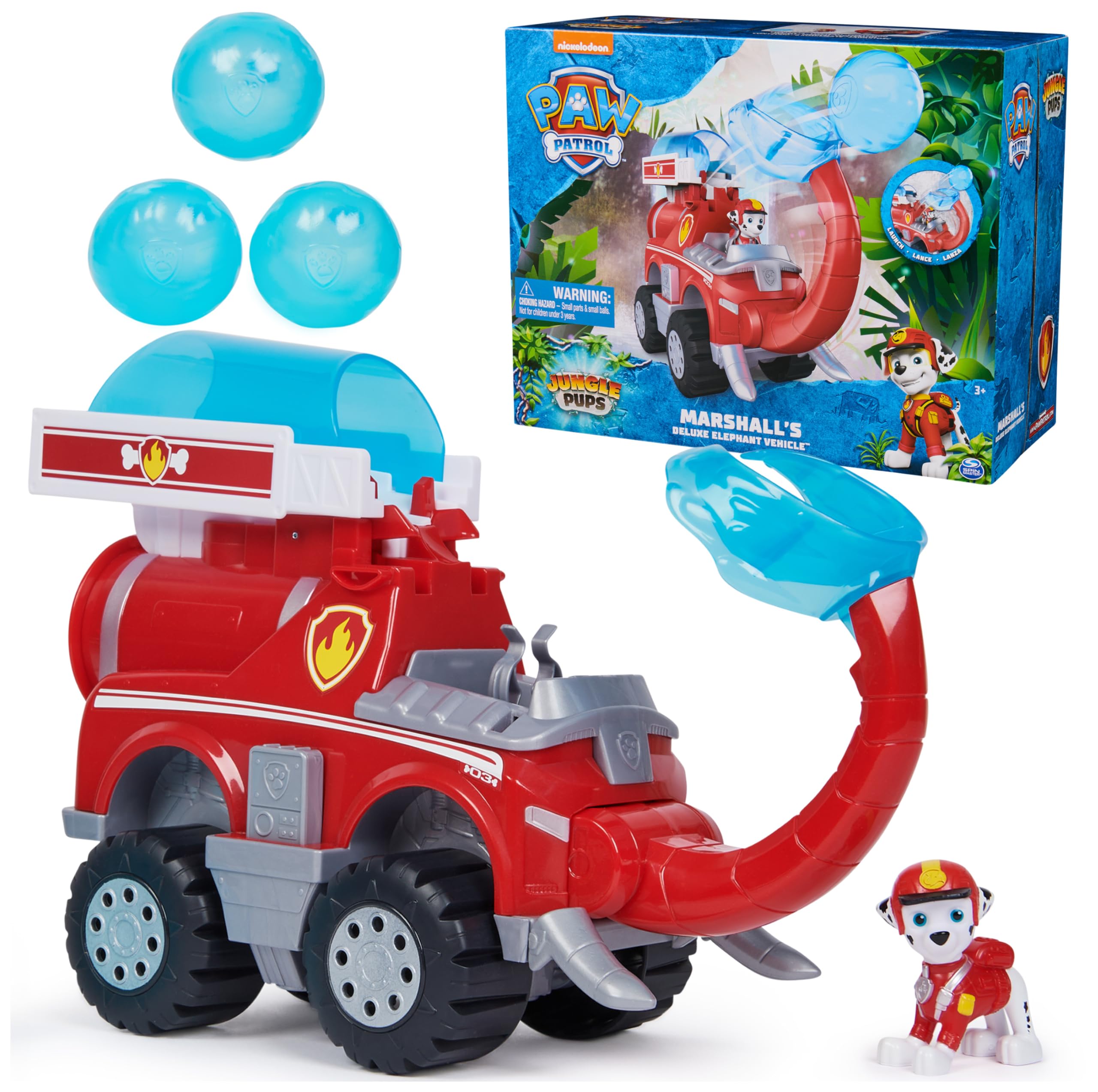 Paw Patrol Jungle Pups Marshall elephant fire truck front view boosts imaginative rescue play