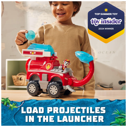 Paw Patrol Jungle Pups Marshall elephant fire truck rear compartment shows projectiles for action