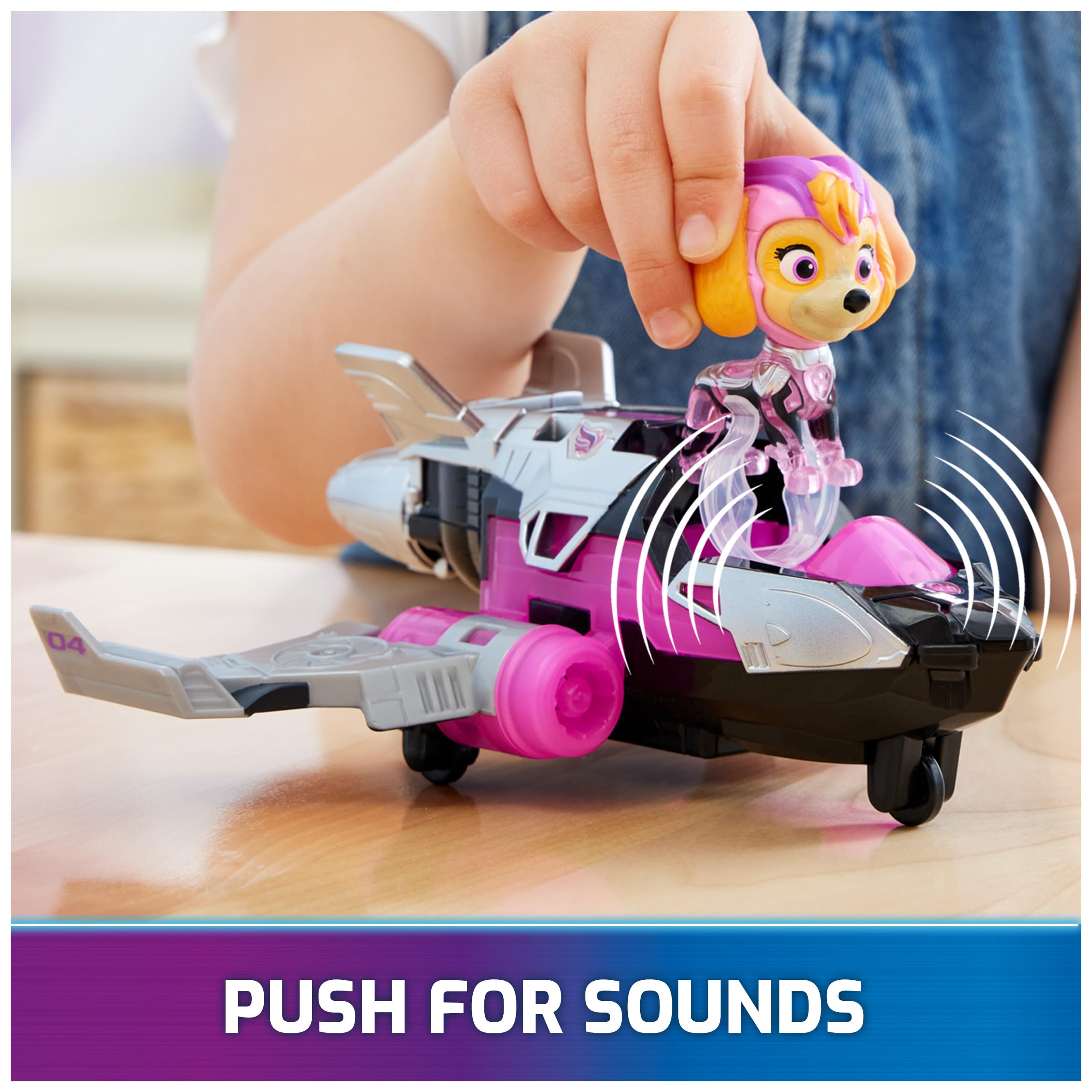 PAW Patrol Mighty Movie jet with wings folded for dynamic flight play