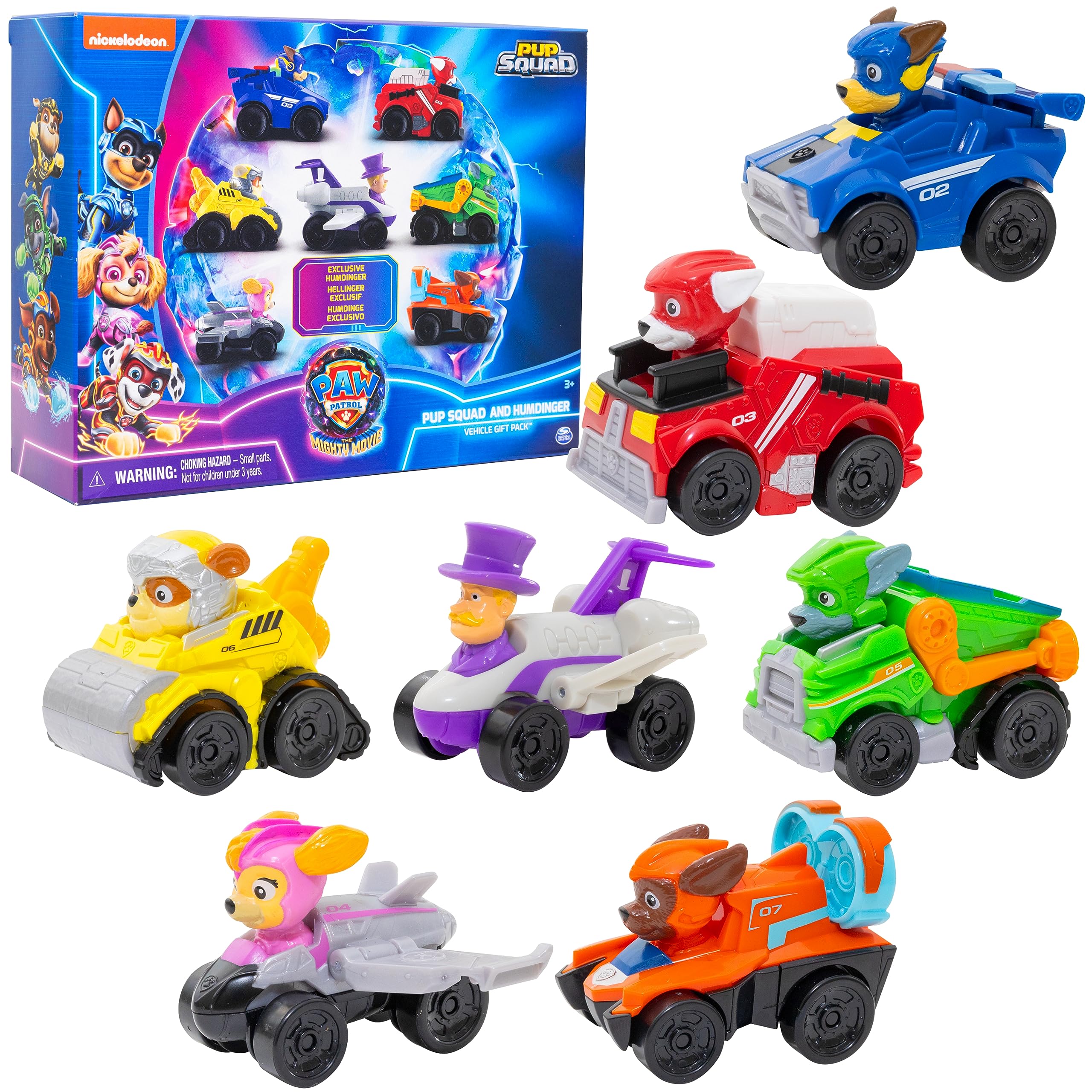 PAW Patrol Mighty Movie Pup Squad Racers set with seven vehicles for imaginative play
