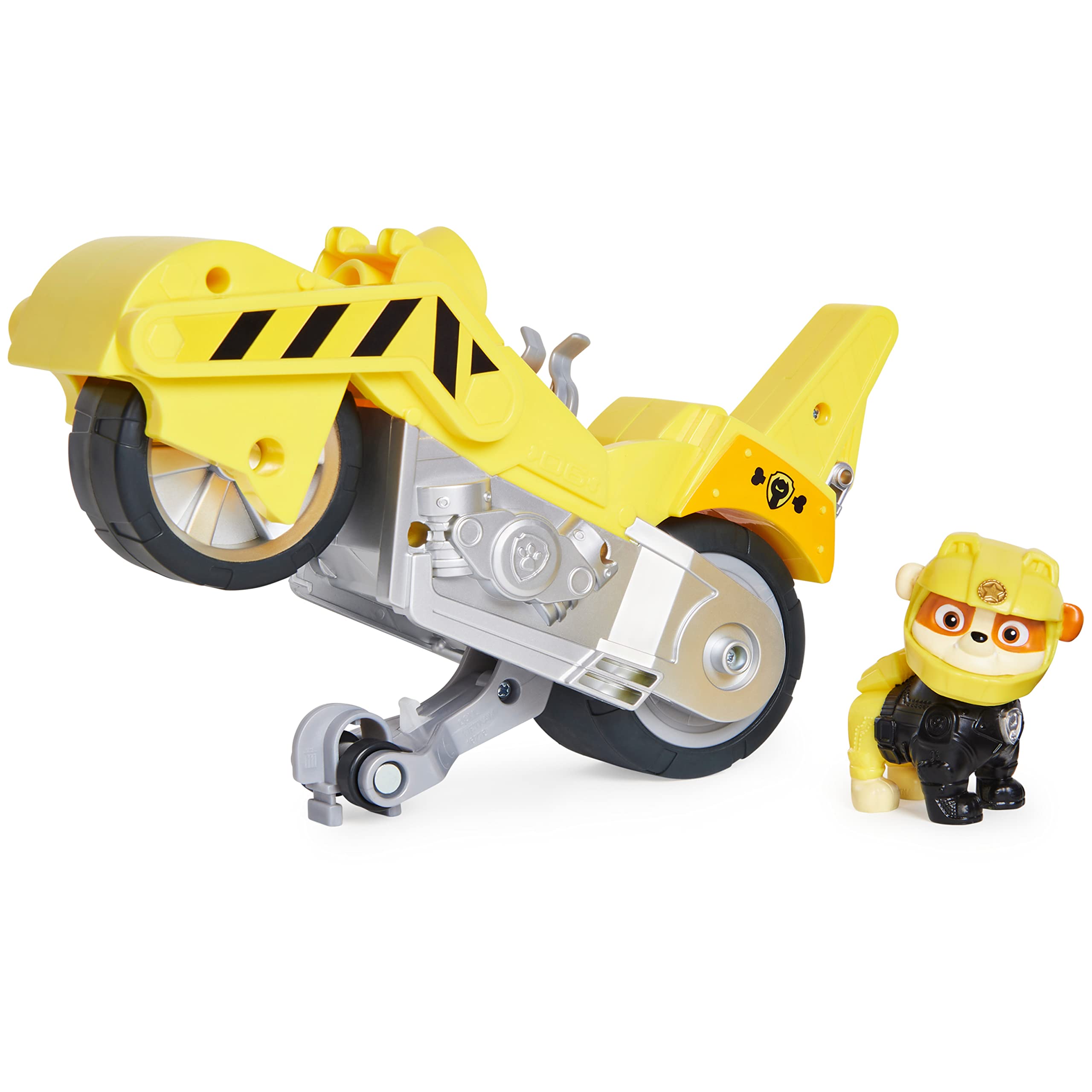 PAW Patrol Rubble Deluxe Vehicle front view with wheelie-ready design for action play.