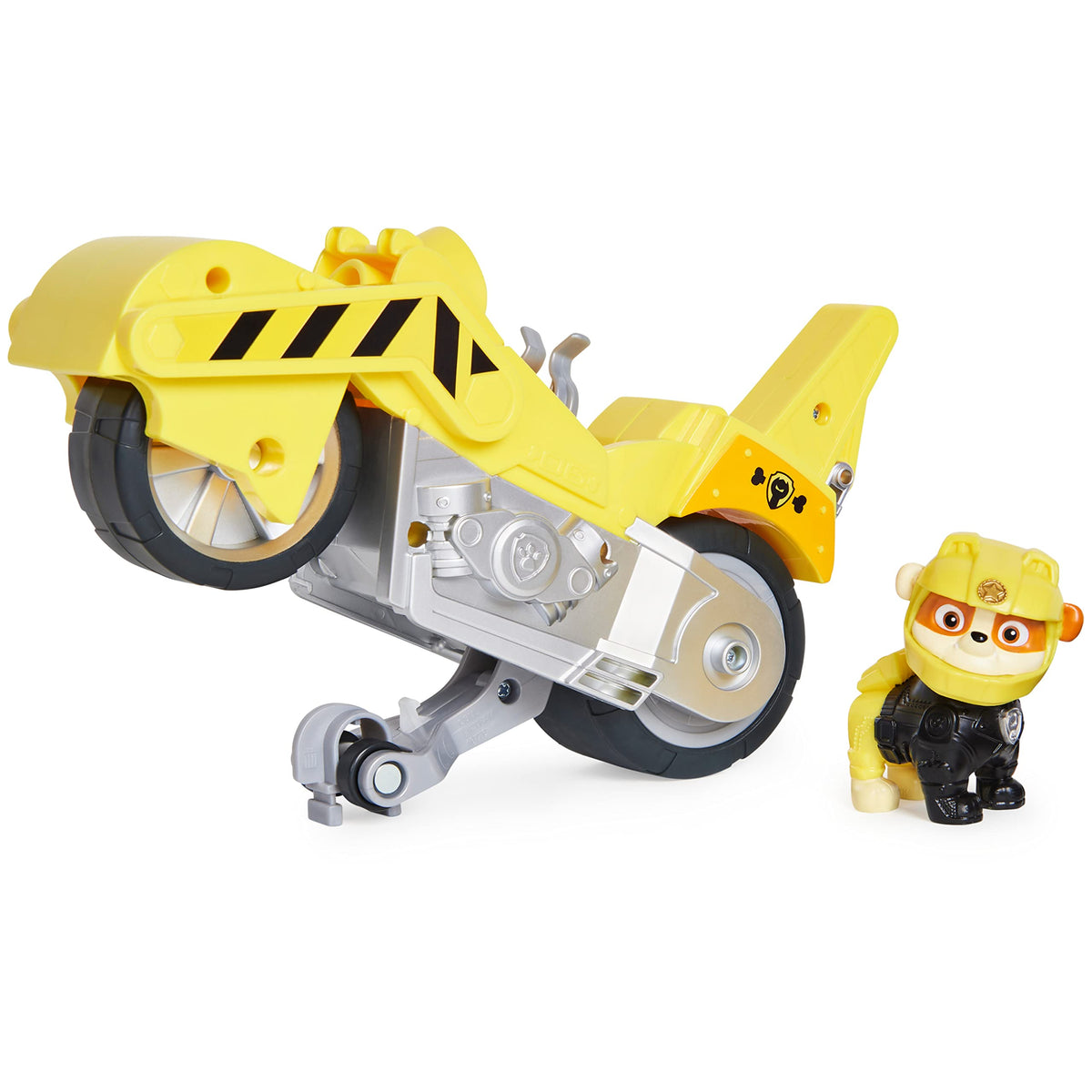 PAW Patrol Rubble Deluxe Vehicle front view with wheelie-ready design for action play.