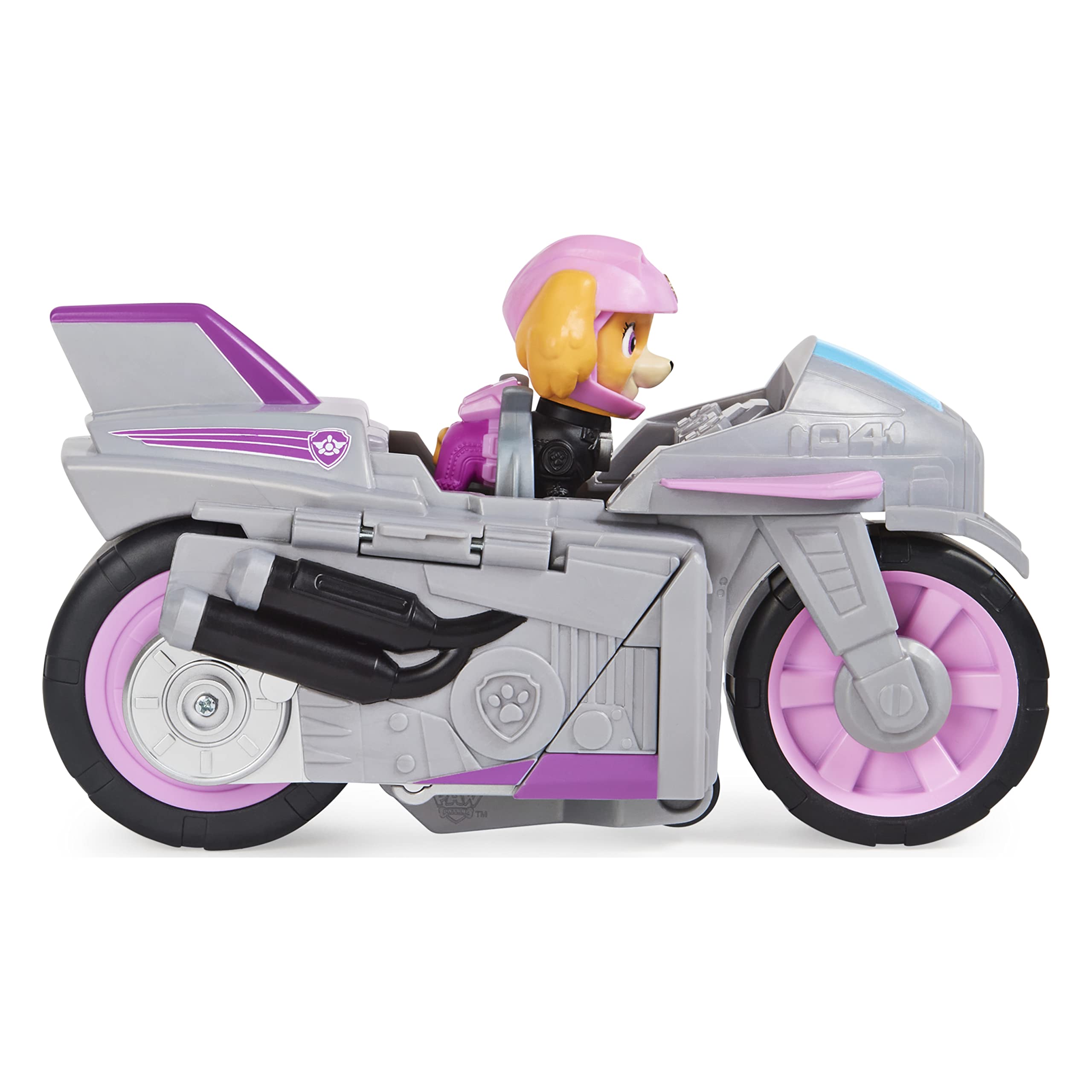 Paw Patrol Moto Pups Skye Deluxe Vehicle side view highlights bold branding and durability