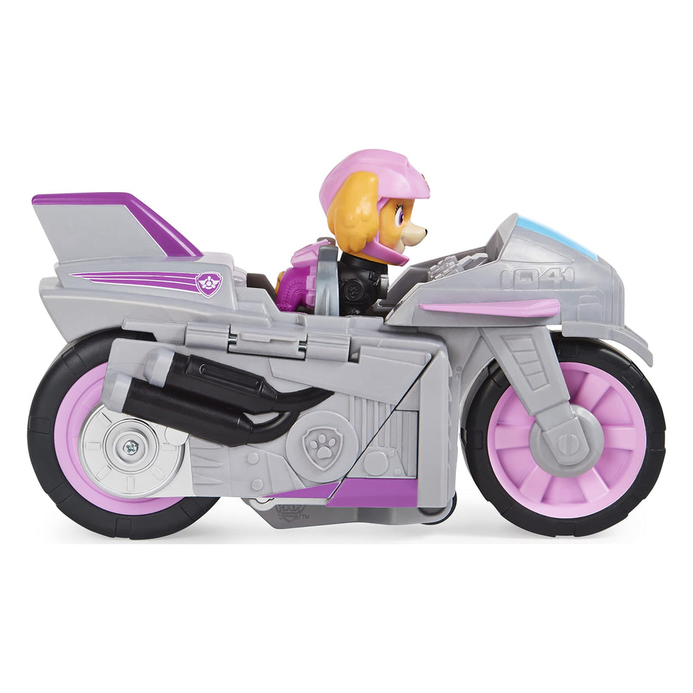 Paw Patrol Moto Pups Skye Deluxe Vehicle side view highlights bold branding and durability
