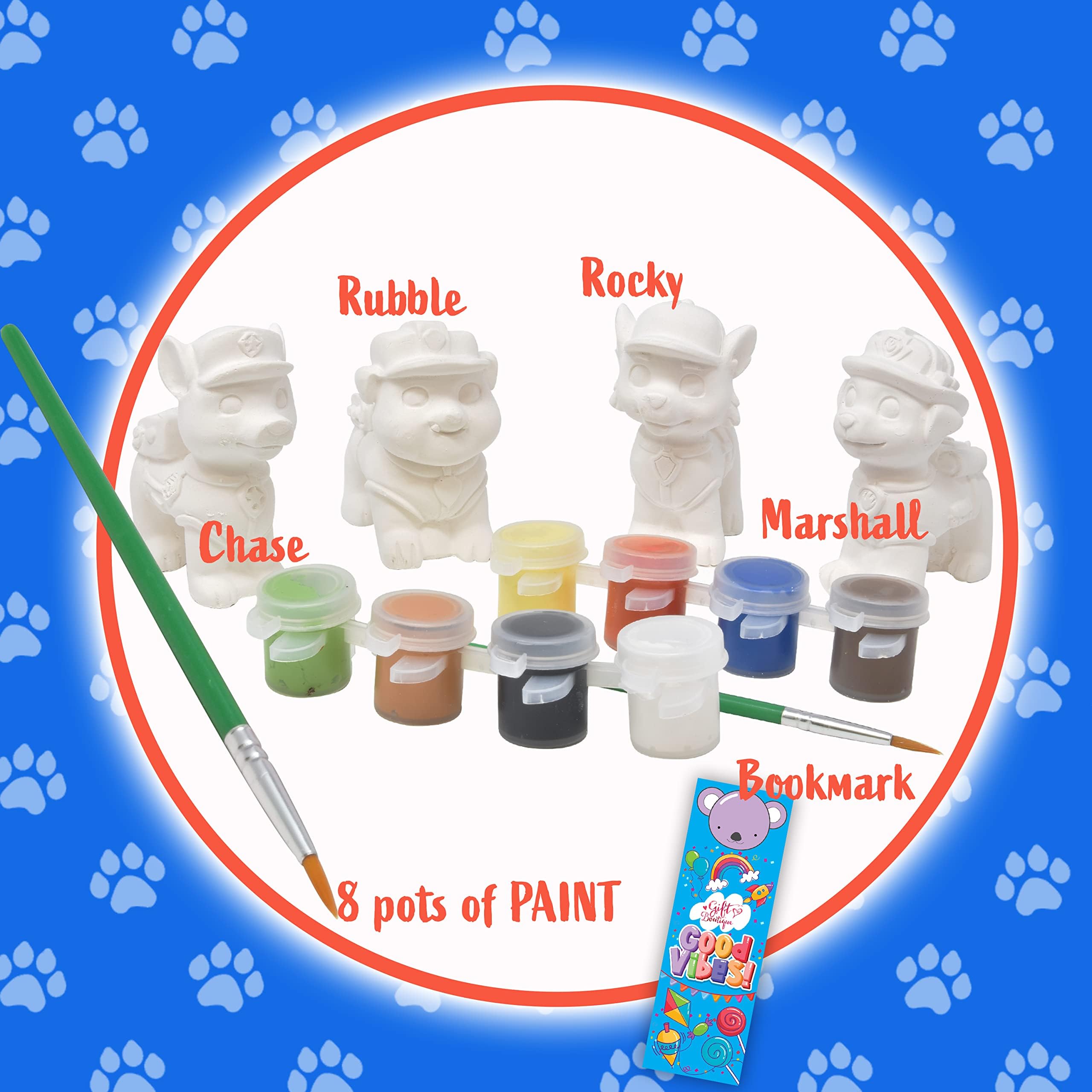 Paw Patrol Marshall figurine awaits colorful decoration and imaginative play.