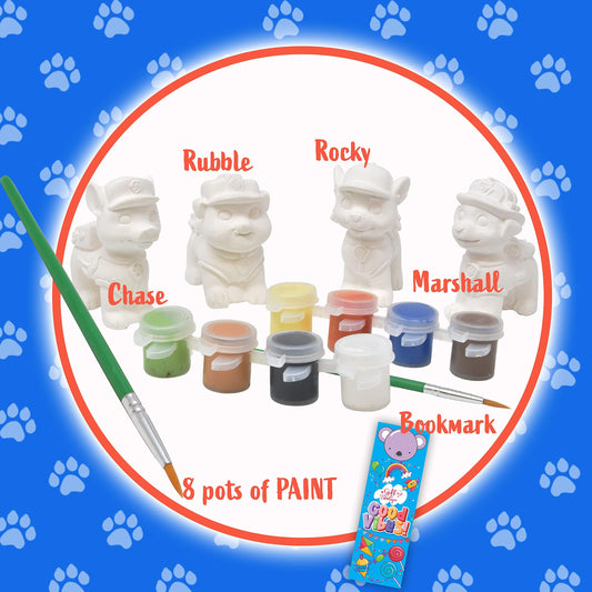 Paw Patrol Marshall figurine awaits colorful decoration and imaginative play.